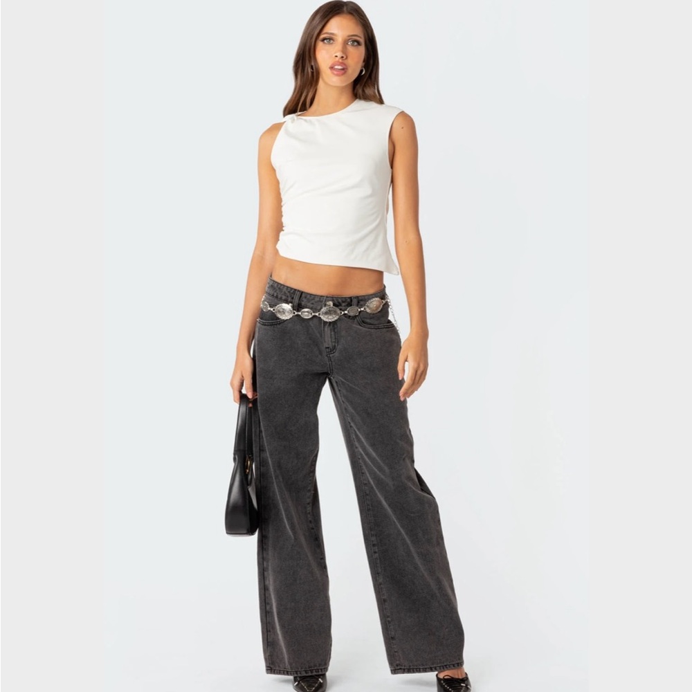 Edikted Charcoal Wide Leg Jeans